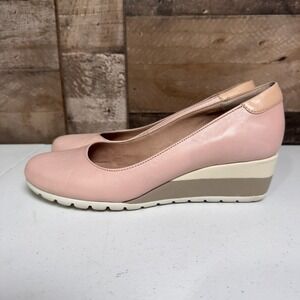 Rylko Relax Wedge Pumps Womens 37 Pink Leather Round Toe Made in Poland Slip On